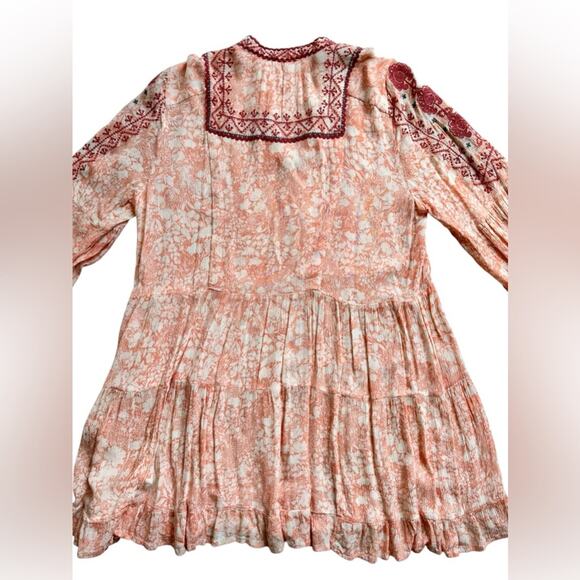 Anthropologie Claudia Embroidered babydoll tunic peach size medium boho casual - Picture 7 of 9